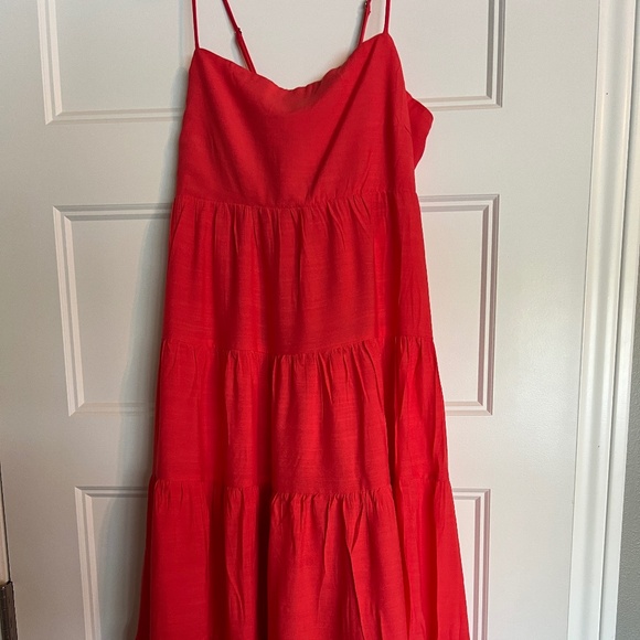 Heatherly Red Tiered Maxi Dress with Lace-Up Front (MP) - Picture 1 of 4